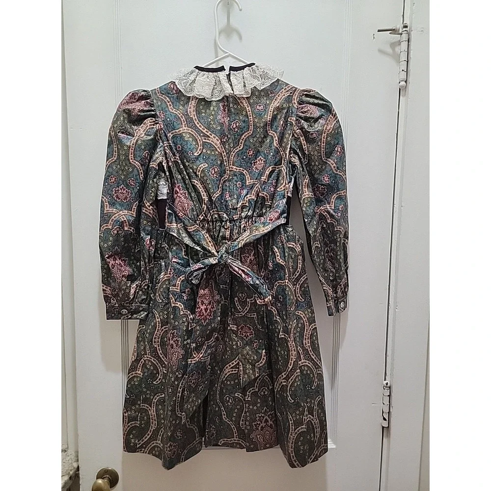 JAYNE COPELAND Girl Sz 8 Paisley Pattern, Lace Cottagecore Prairie Holiday Dress